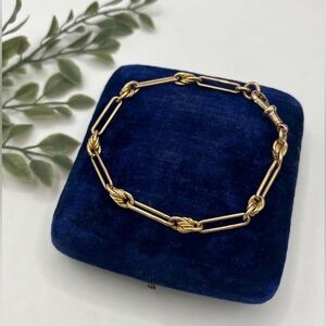 VINTAGE 10K Gold Paper Clip Chain Twist Rope Link Bracelet Antique